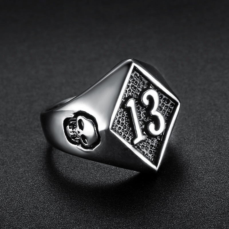 #7-#19 Vintage Number 13 Casting Ring Titanium Steel Skull Pattern Mens Jewelry