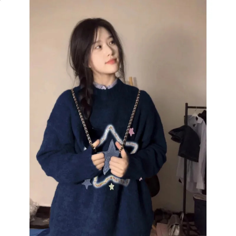 Deeptown Y2k Harajuku Knitted Sweater Womens Korean Fashion Winter ONeck Kawaii Jumper Retro Preparatory Extra Large Pulling Aesthetics 240821