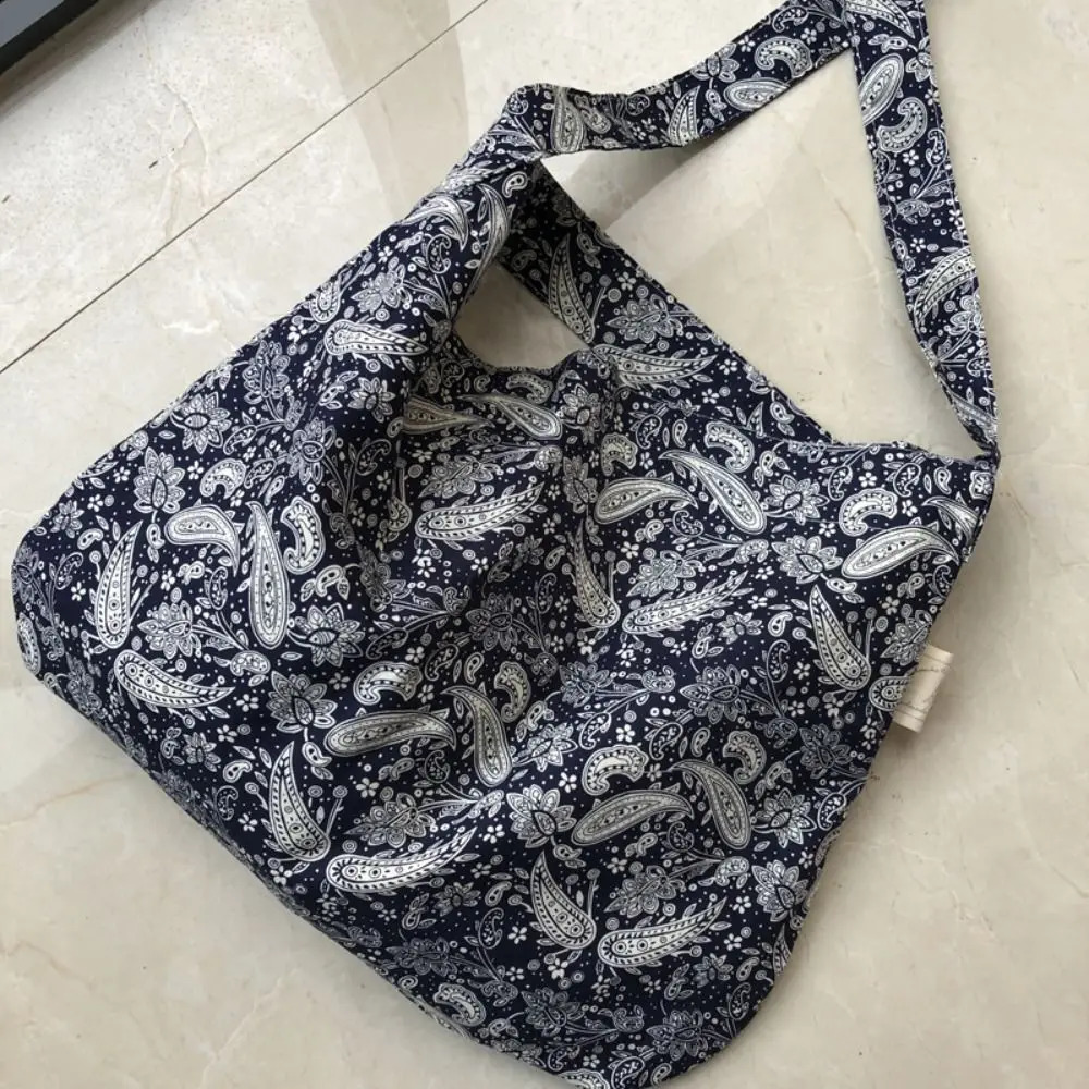 Cotton Shopping Bag Reusable Open Pocket Handbags Bandanna Print High-capacity Crossbody Bag Travel 240821