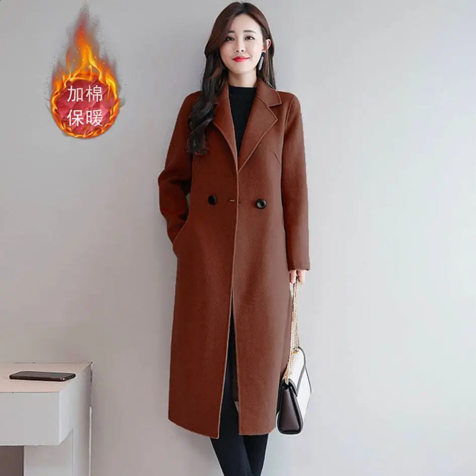 Thick Woolen Coat Womens Autumn Long Loose Coat Female Warm Winter Single Breasted Overcoat Red Fashion 25 240822