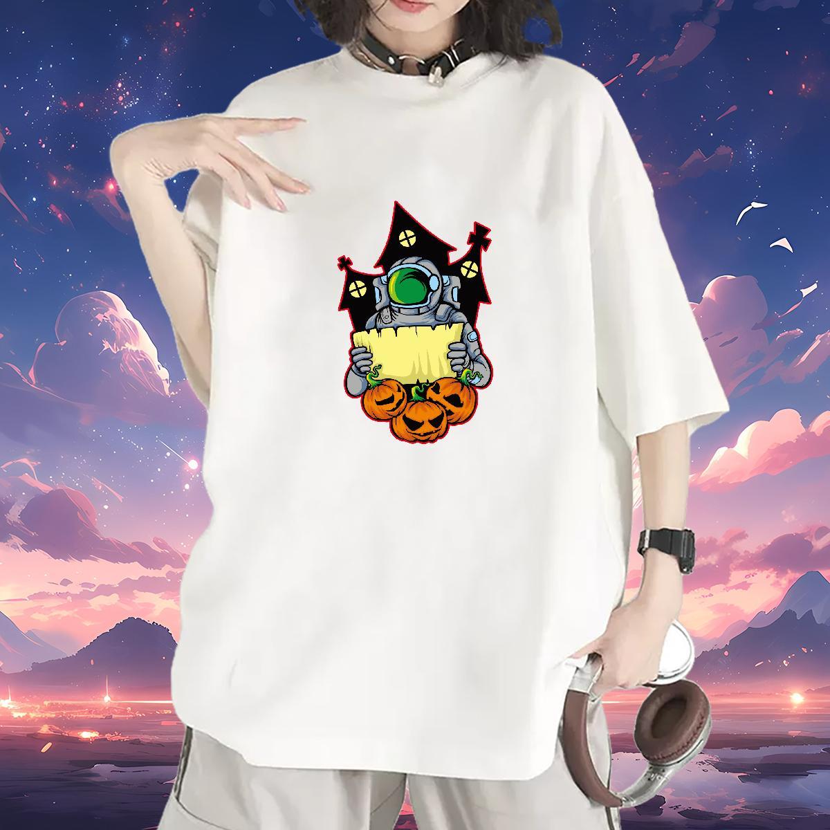 Wholesale Lady T shirt 230g Cotton cosmonaut Street T Shirts Women Round Neck Short Sleeve DIY Logo Clothes
