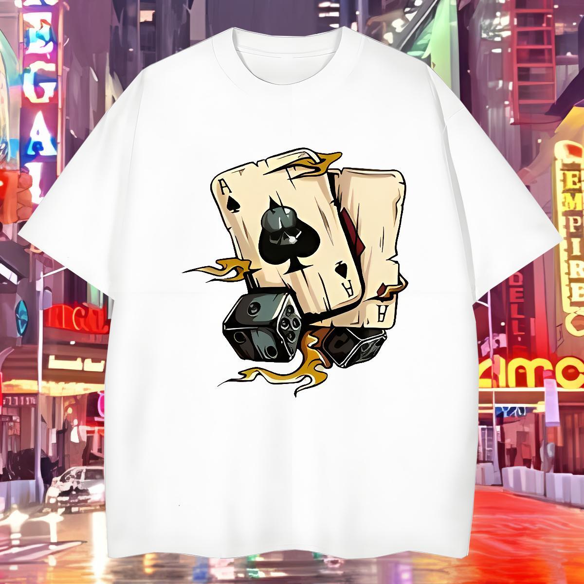 Classic Casual dice Couples T Shirts 230g Cotton T-Shirts for Men Asian Size Spring Summer Breathable Crew Neck Unisex Tops Shirt