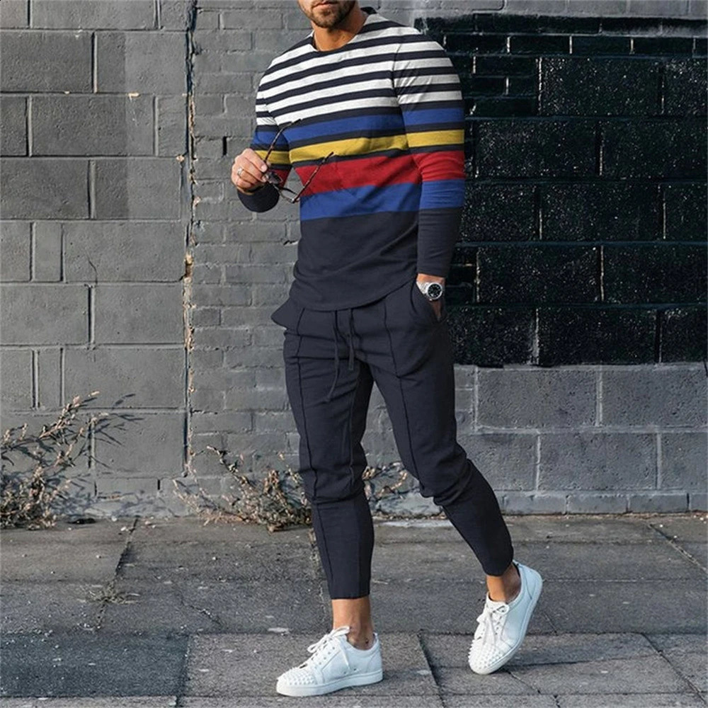 Mens T Shirt Pants Tracksuits 2 Piece Sets Print Sweatshirt Sweatpants Suits Casual T-shirts Trousers Sportswear Men Clothing 240821