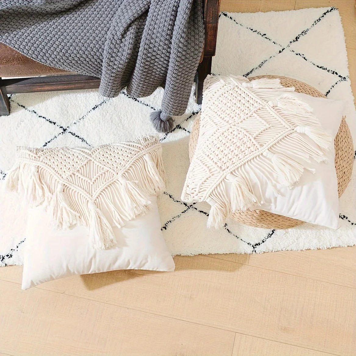 1 Bohemian woven throw pillow cover sofa decoration throw pillow cover 18x18 inches 45x45CM Bohemian soft cushion cover 240821