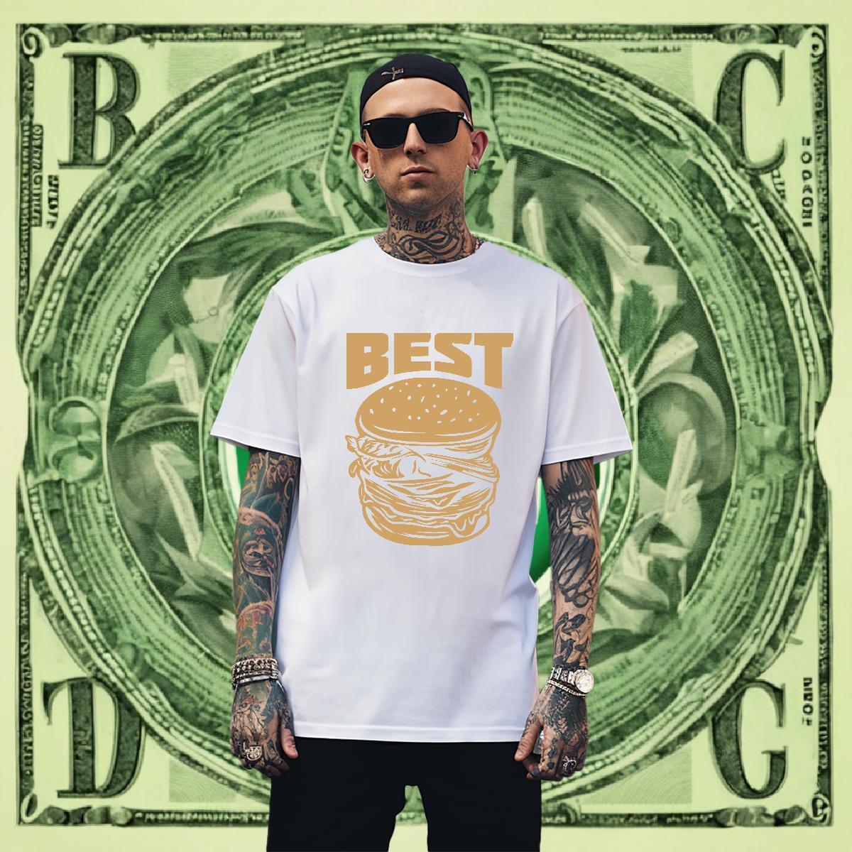 Brand Men Clothes T-Shirt Street Casual 230g 100% Cotton Custom Anime Breathable Short Sleeve hamburger T Shirt For Man Factory Direct Tees