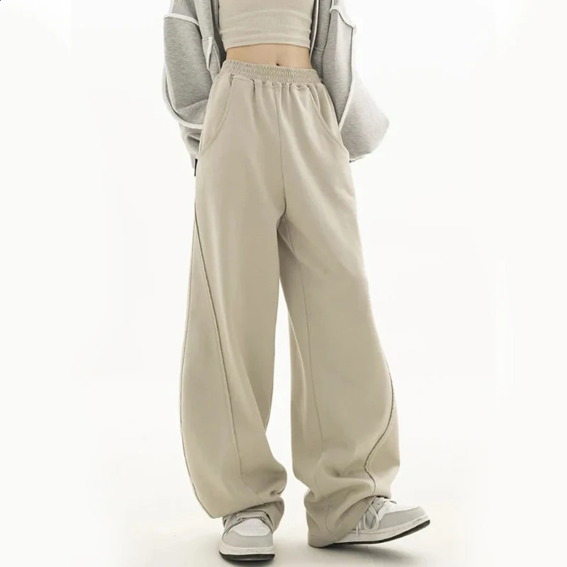Zoki Fashion Bf Oversize Sweatpants Streetwear High Waist Women Loose Y2K Wide Leg Pants Korean Vintage Pockets Casual Trousers 240821