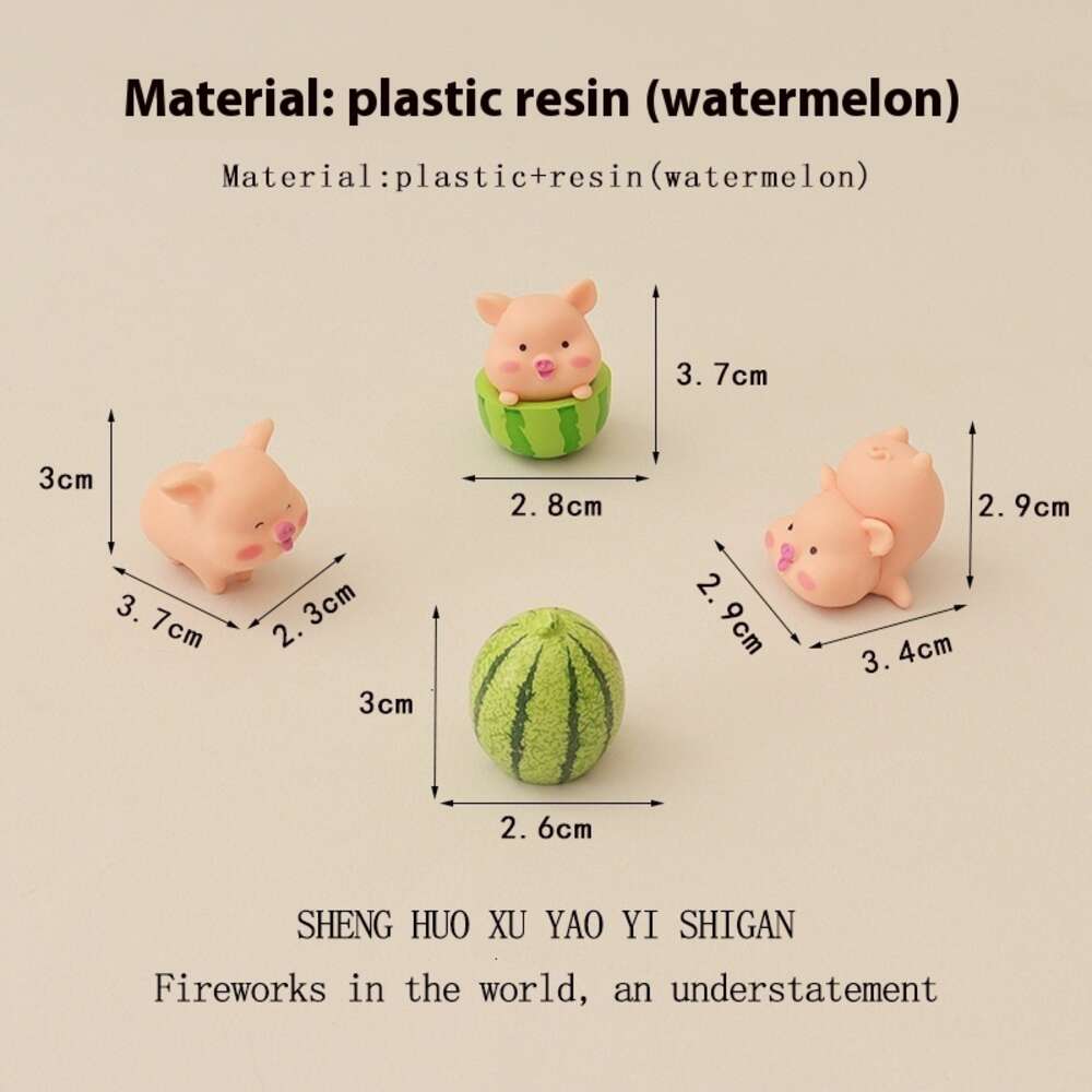 Cartoon creative cute mini micro landscape pig eating watermelon scene desktop decoration ornament OB11