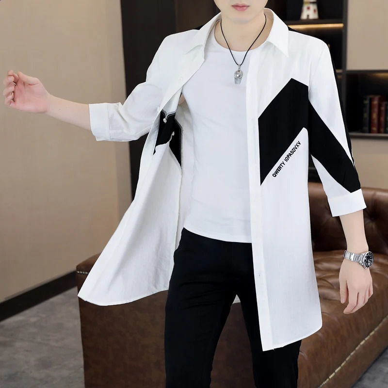 Plus Size Windbreaker Mens Summer Thin Color Blocking Embroidery Coat Long Section Jackets Sunscreen Trench Coats Men Clothing 240822