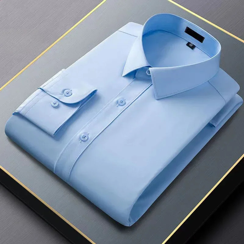 Mens shirt long sleeved trendy and handsome business professional white-collar non ironing wrinkle resistant blue top 240822