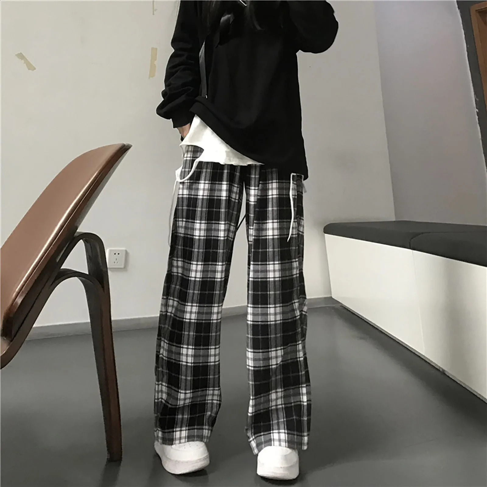 Y2K Plaid Pants For Women High Waist Gothic Grunge Pants Womens Baggy Alt Clothing Alternative Clothes Fairycore Streetwear 240821