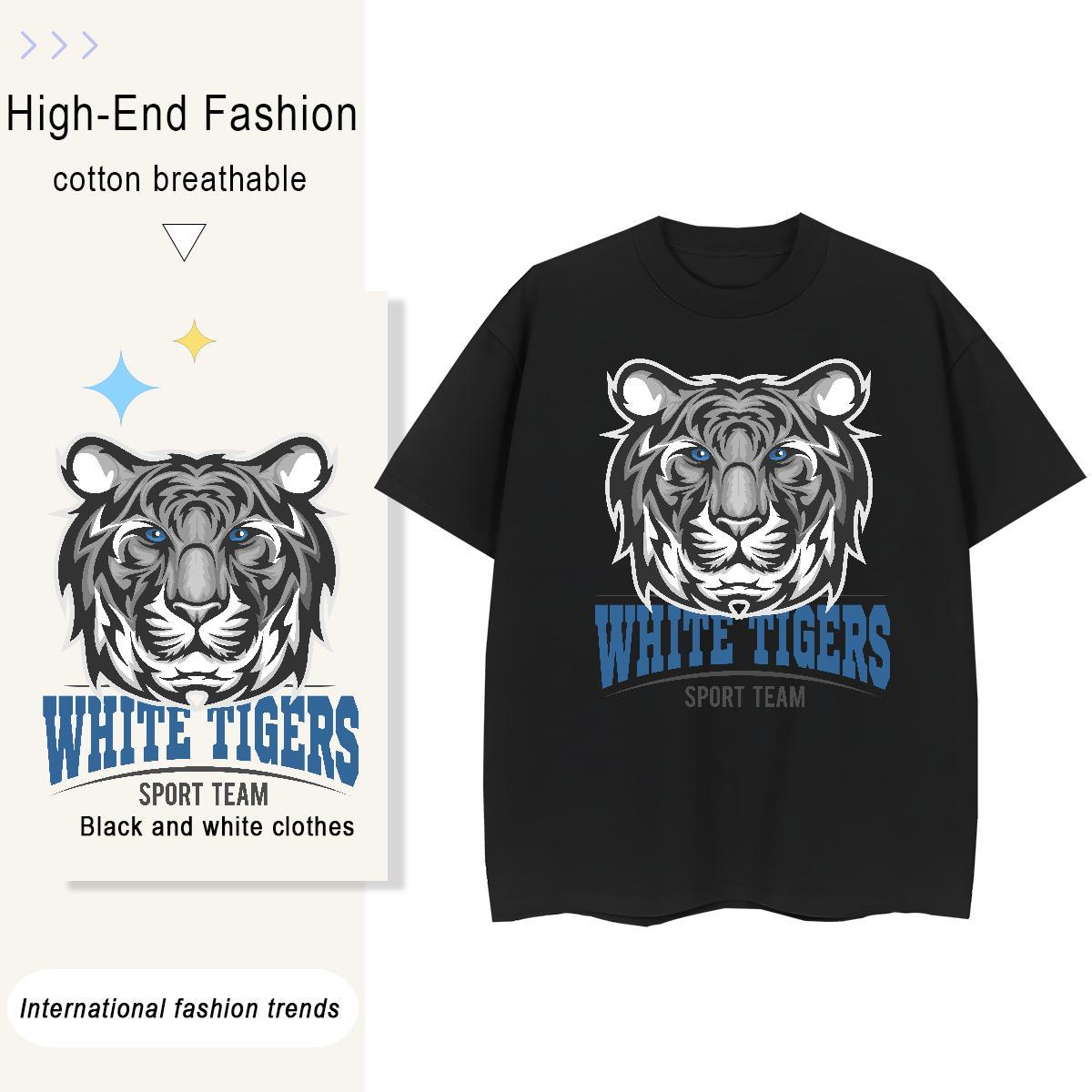 TOP Quality Men Tees Casual Daily Wear 100% Cotton 230g Cartoon Print Pure Cotton tiger Men T Shirts 2024 Summer Tops Shirt