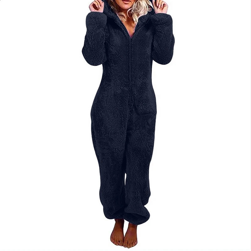 5XL Women Fluffy Jumpsuits Plush Velvet Hooded Outfits Tracksuits Zipper Loose Casual Rompers Winter Warm Overall Bodysuits 240821