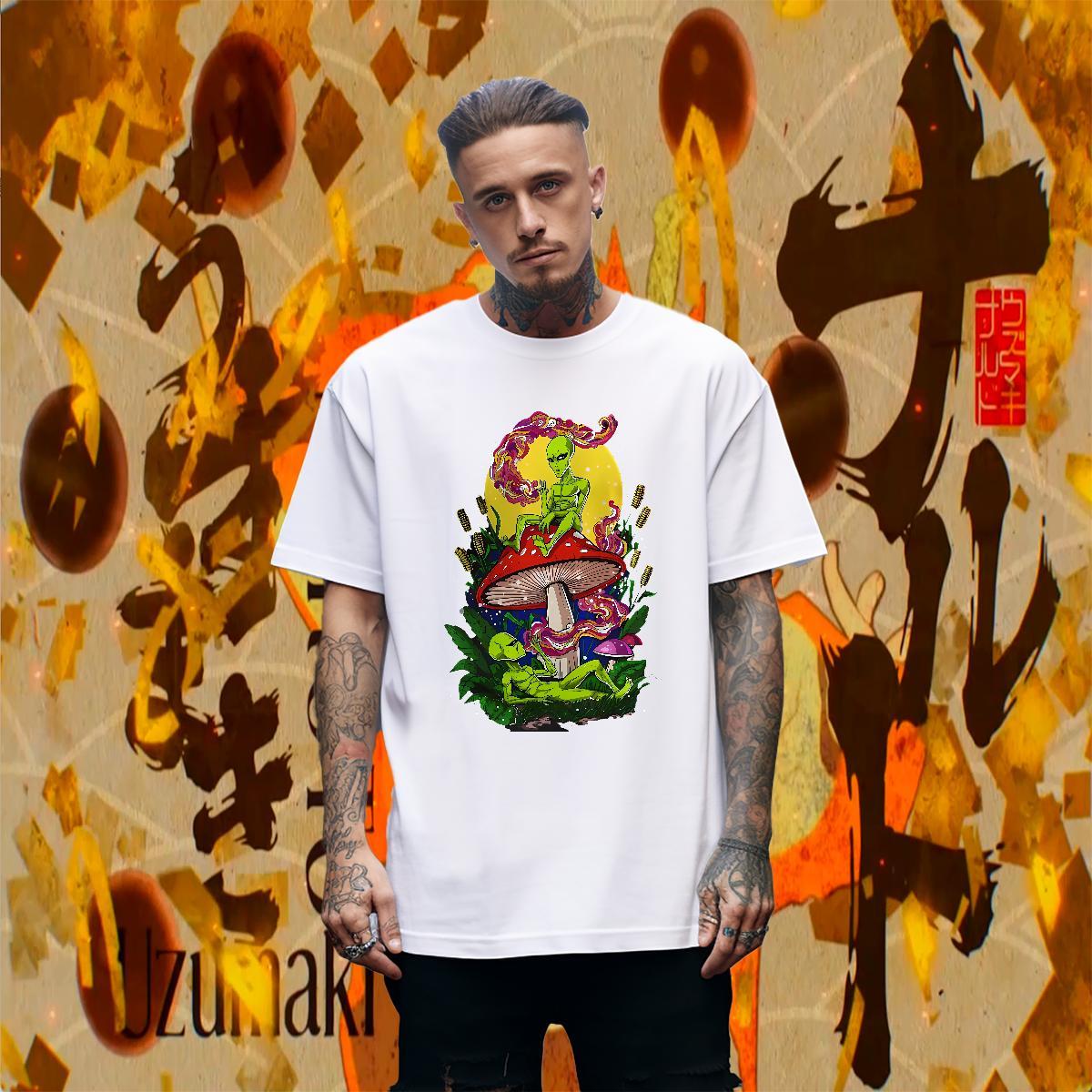 Wholesale Mens Tshirts Sports Casual 230g Cotton Black White O Neck Short Sleeves mushroom Man T Shirts New Designer Clothings