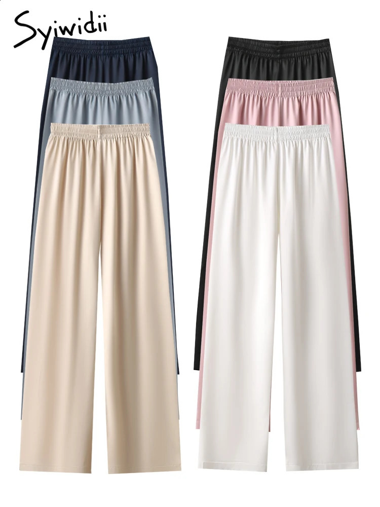 6 Colors Elegant Satin Wide Leg Pants Women Korean Fashion Casual Pants Spring Summer Straight Trousers Y2k Clothes 240821