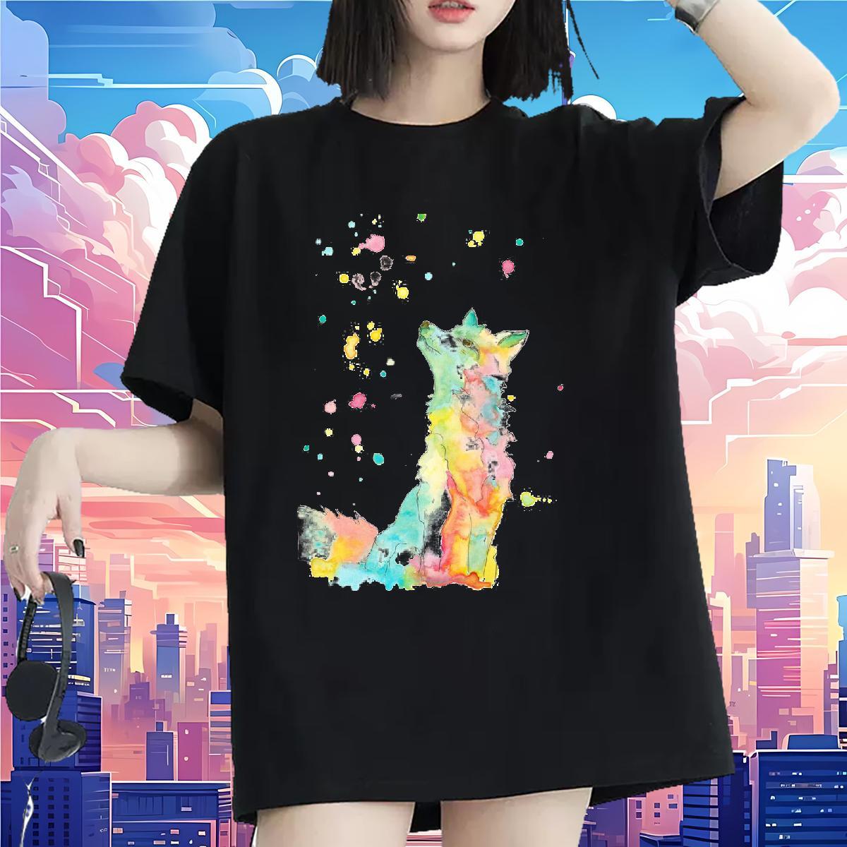 Fashion Womens T Shirts Breathable Soft 230g 100% Cotton Women Tees DIY Anime Printed wolf Casual Sport Designer Polos