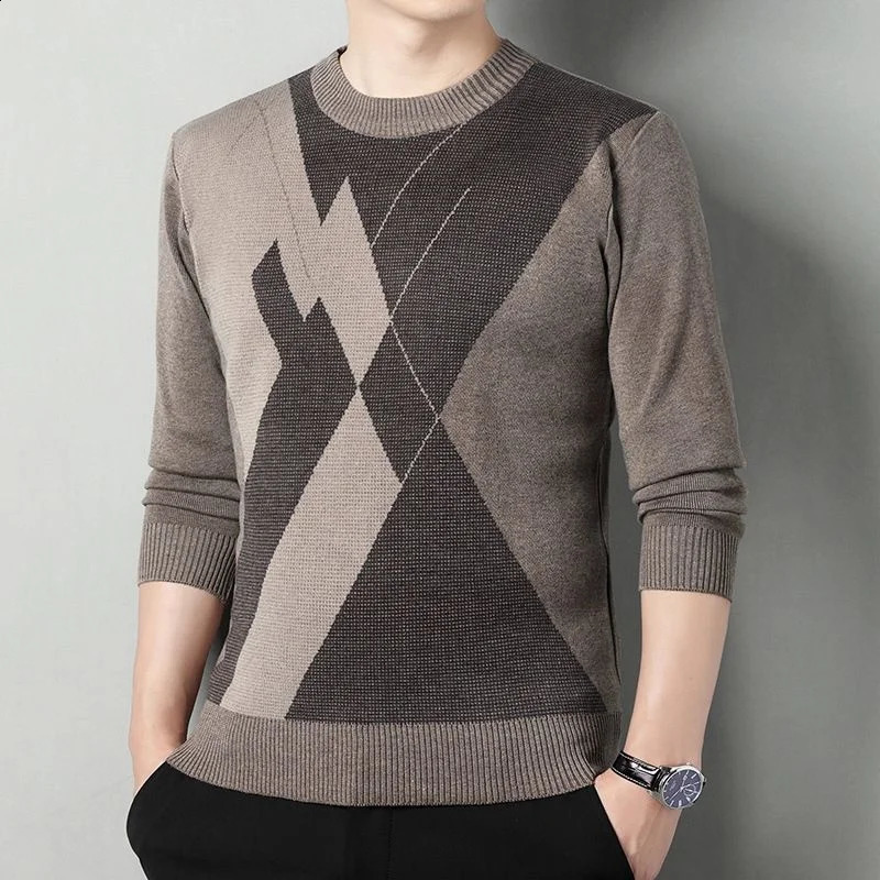 Autumn and Winter Mens Thick Plain Sweater Fashion Casual Edition Round Neck Long Sleeve Knitted Warm Bottom Top 240821