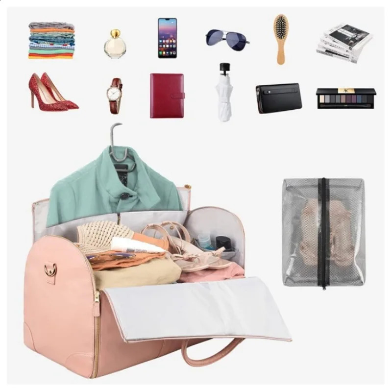 Foldable PU leather womens travel convenience handbag hanger set foldable handbag 240821