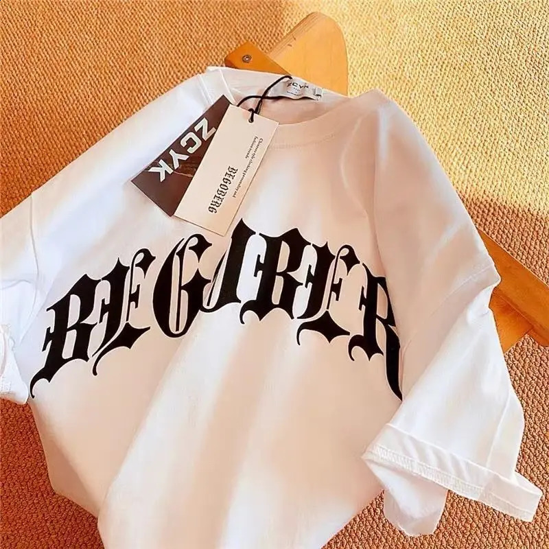 European and American Harajuku cross printed graphic Tshirt fashionable Y2K street retro hiphop mens womens oversized 240822
