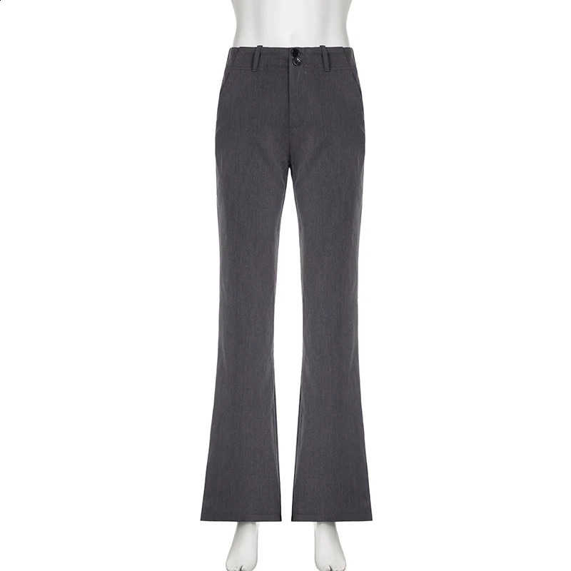 Summer Women Fashion Grey Suit Pants Streetwear 2000s Low Rise Button Up Loose Casual Pants Vintage y2k Trousers Korean Grunge 240821