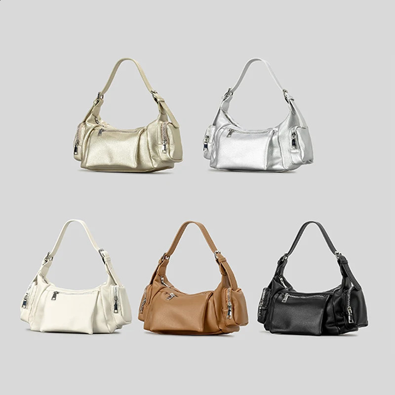 Vintage Multiple Pockets Underarm Bag Punk Style Women Handbags Pu Leather Shoulder Crossbody Bags Y2K Messenger 2024 240821