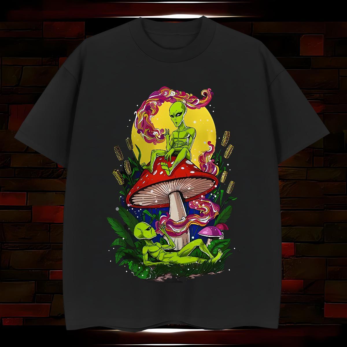 Cool Design mushroom T-Shirts for Men High Street Hip Hop Couples T Shirts 100% Cotton 230g Stylist Short Sleeve O-Neck Black White Tops