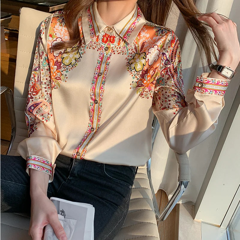 Autumn Long Sleeve Shirts Casual Tops Spring Fashion Women Floral Print Blouse Ladies Clothes Blusa Elegant 18440 240821