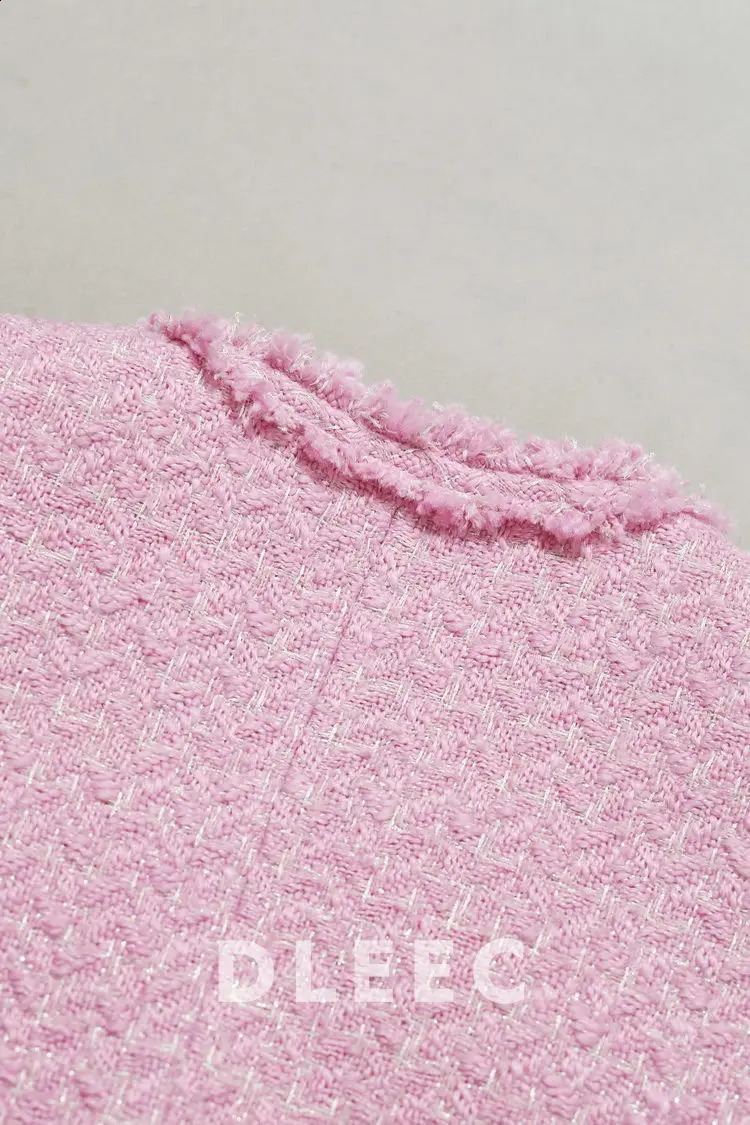 Fashion Korean Tweed Pink Jacket For Women Autumn Winter Vintage Long SleeveHigh Quality Coat Female Cloth Outwear Tops 240821