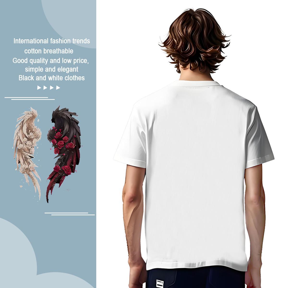 2024 DIY wing Tshirt for Man Woman 230g Pure Cotton T-Shirts for Men Floral Print Hip Hop Short Sleeve Soft Classic Top Tees