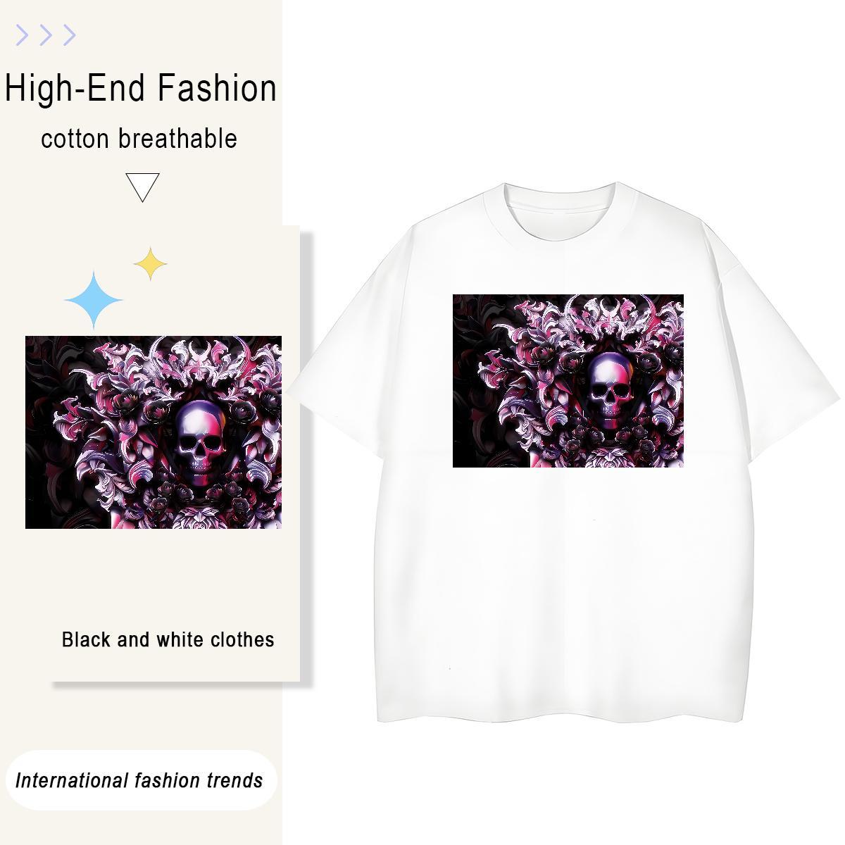 2024 Designer T Shirts Women 100% Cotton 230g Breathable Short Sleeve Street Casual skull Womens Tshirts Designer Nice Cartoon Print Clothes