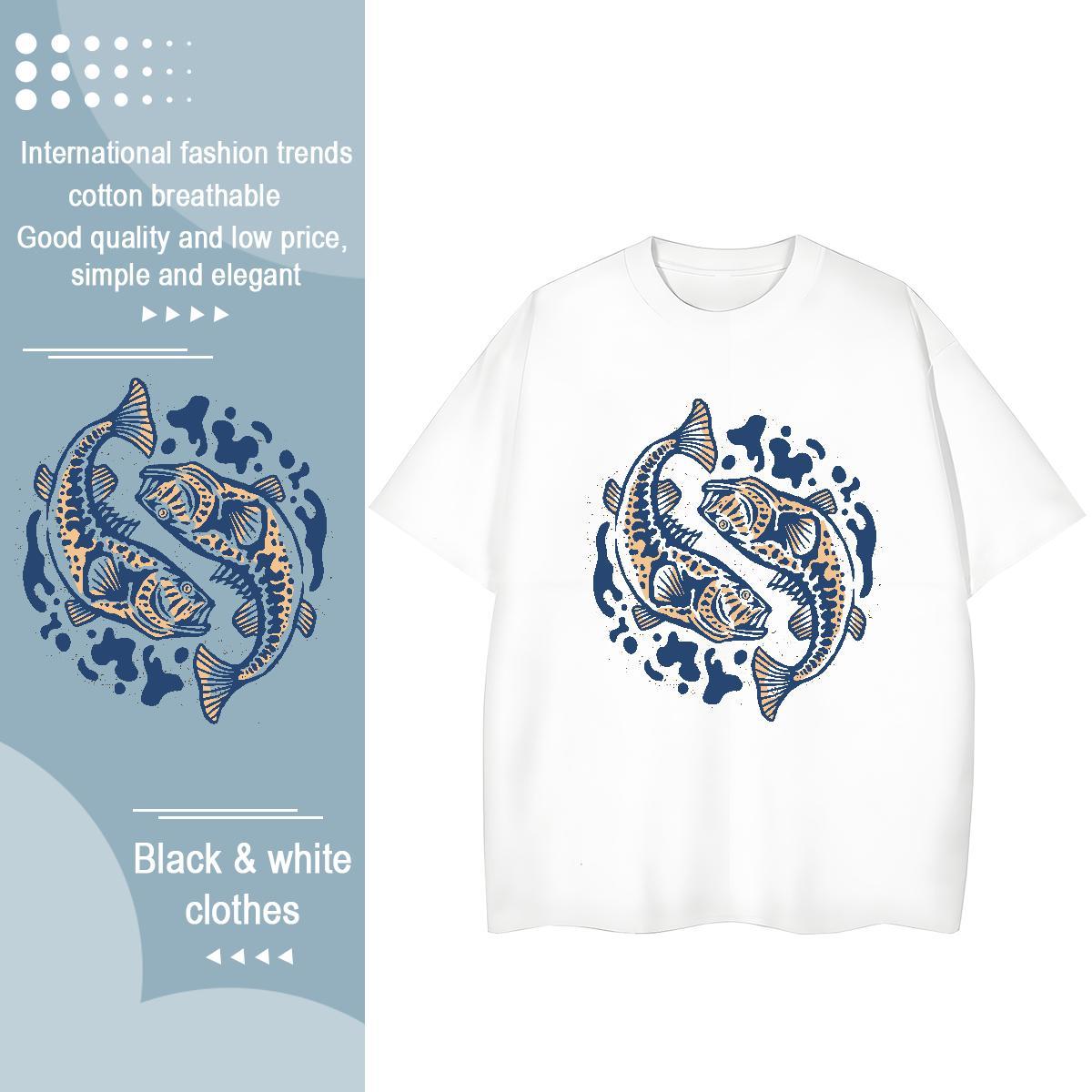 Fashion T-Shirts for Women Round Neck Short Sleeve 230g Cotton Tshirt for Man Woman Custom Cartoon fish High Street Hip Hop Nice Polos