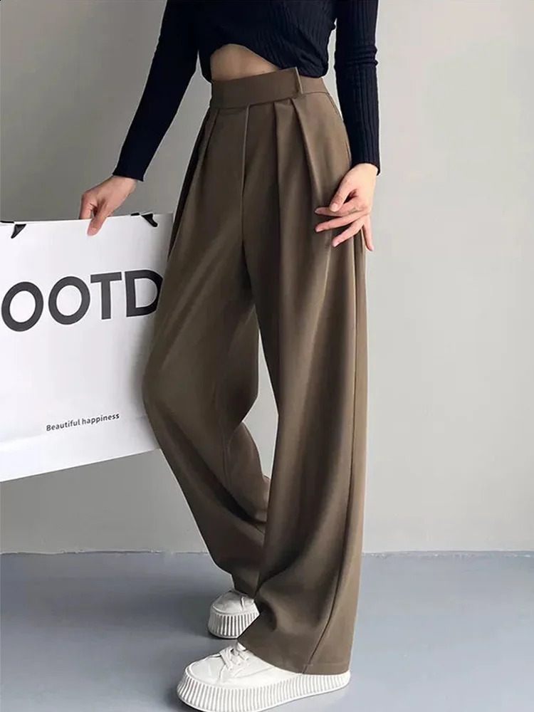 Wide Leg Women Classic Suit Pants Vintage Palazzo Office Elegant Casual Black Trousers Female High Wasit Pants 240821