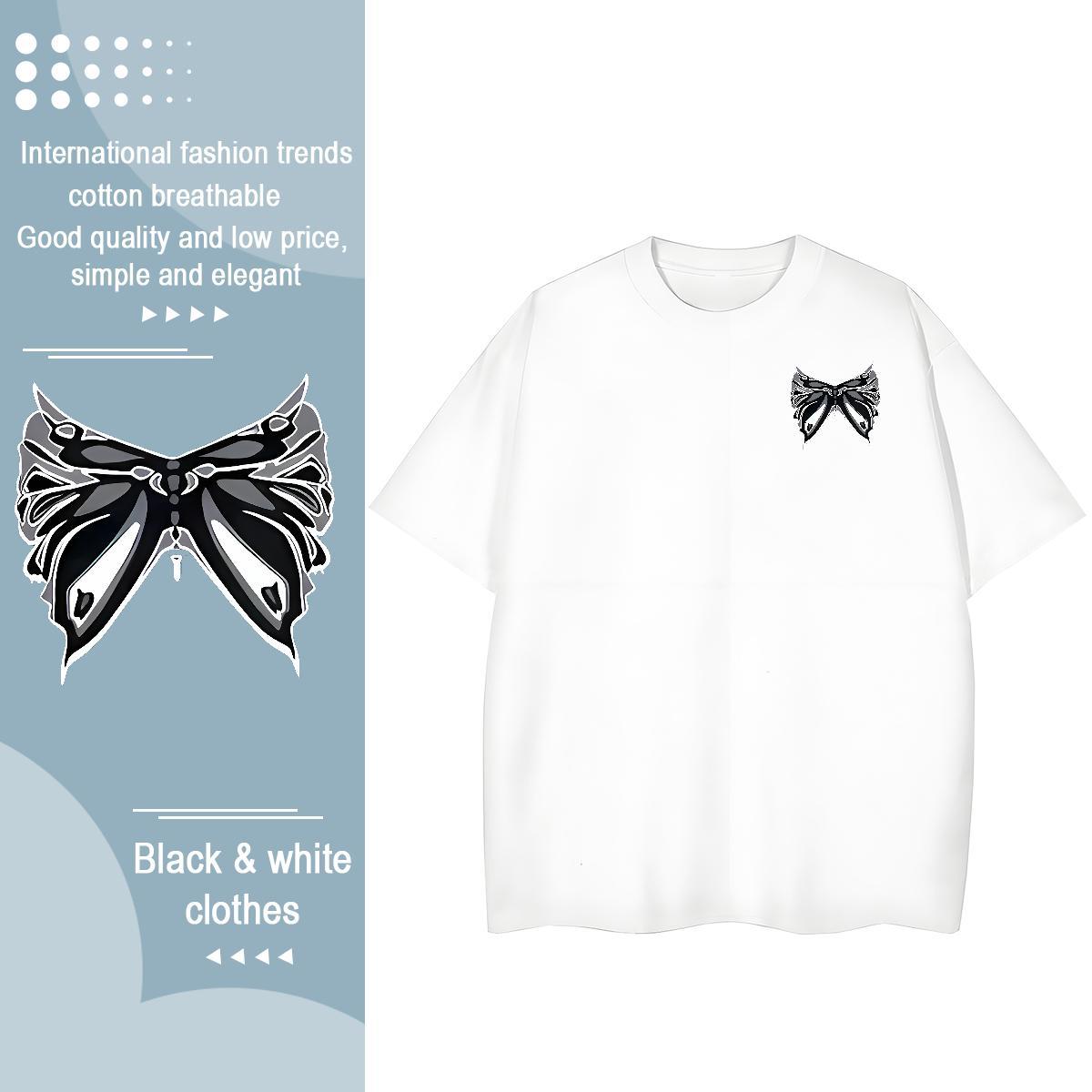 Fashion New T-Shirts for Women 230g 100% Cotton O-Neck Short Sleeve Hip Hop Street bowknot Unisex Tshirts Female DIY Anime Printed Top Tees