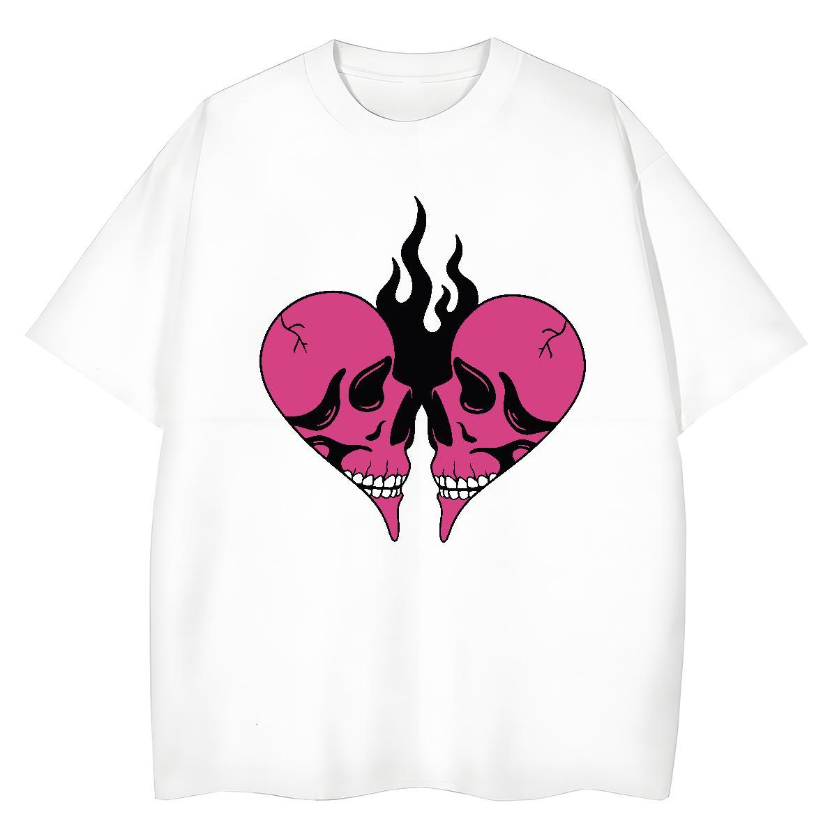 Classic T Shirts Women 230g Cotton O-Neck Short Sleeve Hip Hop skull Couples T Shirts Comfortable Plus Size Cartoon Polos