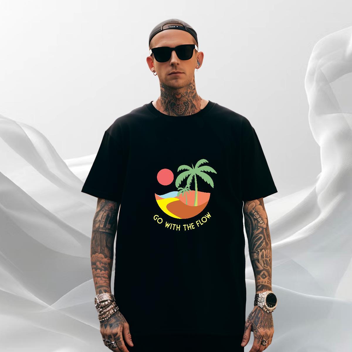 Loose Mens Tshirts Street 230g 100% Cotton Customized Print Breathable beach T shirt 2024 DIY Top Tees