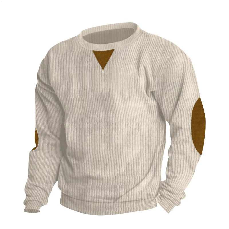 Autumn and Winter Mens Round Neck Casual Standing Neck Corduroy Long sleeved Sweater in Stock 240821