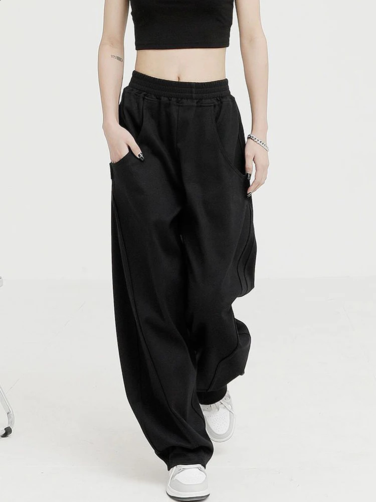 Jmprs Fashion Bf Oversize Sweatpants Streetwear High Waist Women Loose Y2K Wide Leg Pants Korean Vintage Pockets Casual Trousers 240821