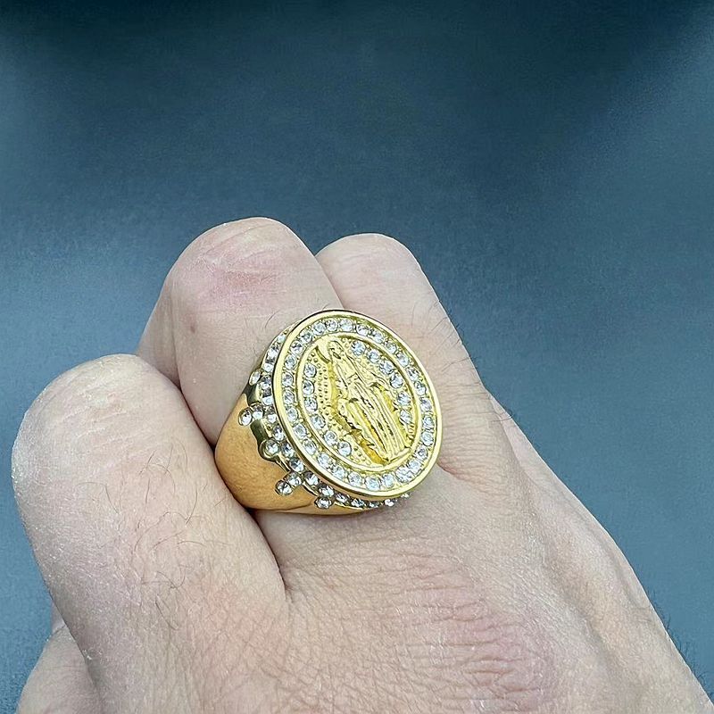 Vintage Casting Virgin Mary Ring 316L Stainless Steel Gold Plated with Zicon Jewelry