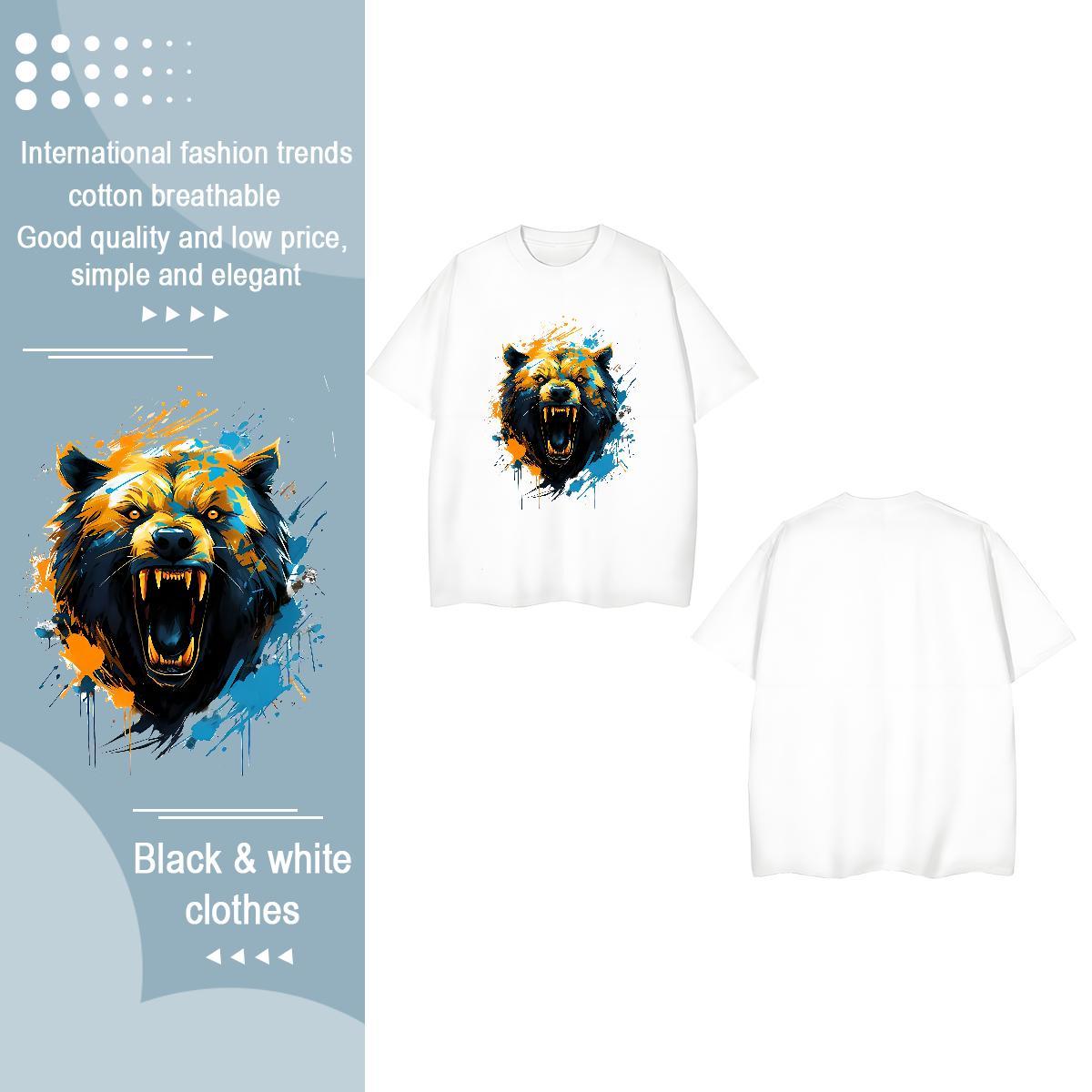 DIY Woman T Shirts Breathable Crew Neck 100% Cotton 230g Unisex Tshirts DIY Anime Printed wolf Outdoor Soft Tees Shirts