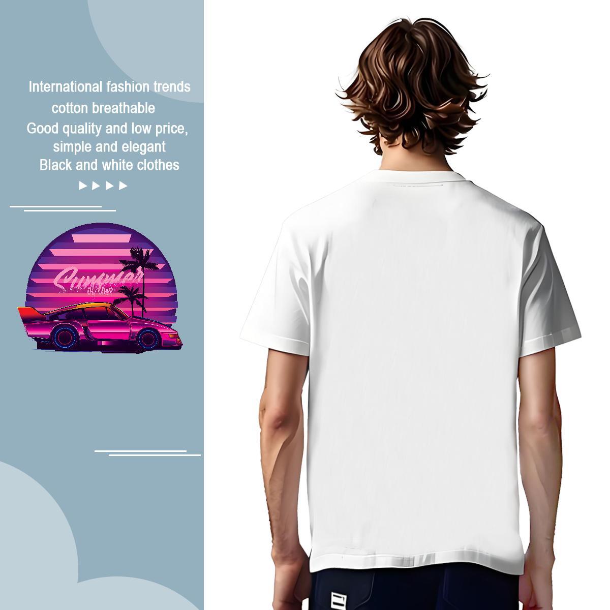 Popular car T-Shirts Street Men Tshirts 100% Cotton 230g 2024 Crew Neck Breathable Cartoon Print Tops