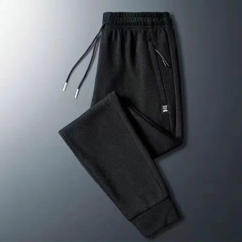 zipper Mens Guard Pants Plush Thickened Loose Waffle Leggings Sportswear Casual Winter Tidal Current Streetwear Arrivals 240822