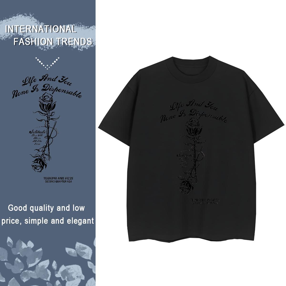 Fashion T shirt Breathable 100% Cotton 230g Women Tshirts Custom Print Oversized ROSE Street Wear Popular Tees