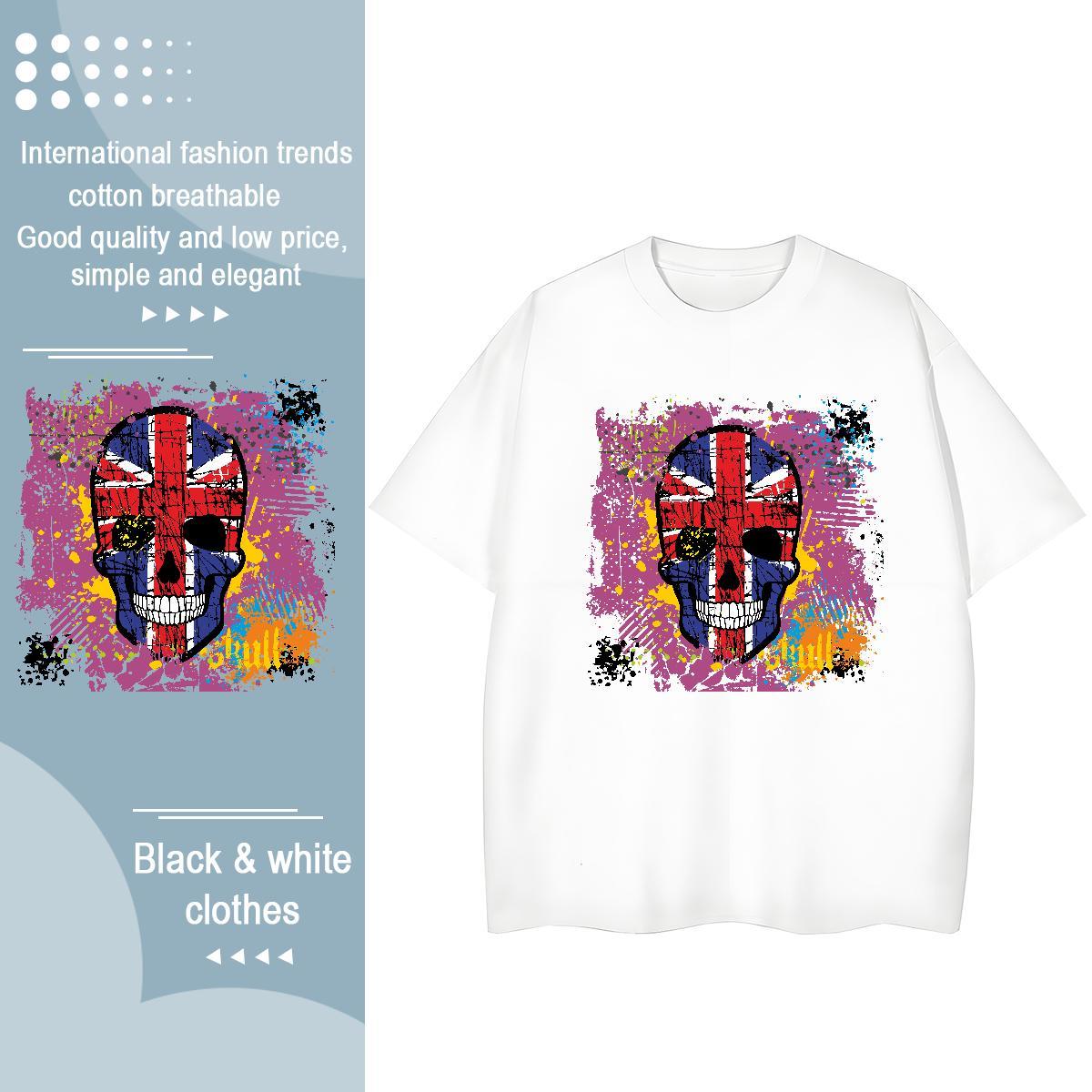 Fashion New Women T Shirts 230g Cotton Breathable Crew Neck Daily Outfit skull Women Tees Female Oversized L-4XL Top Shirts
