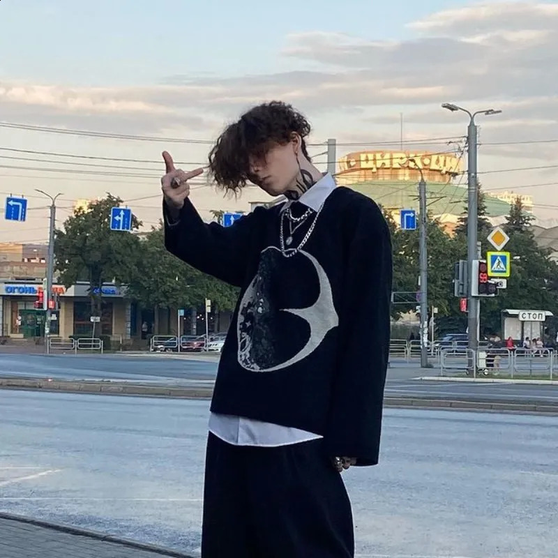 Harajuku Vintage Knitwear Sweater Y2K Men Winter Oversized Rock Hip-Hop Print Pullover Women Pullover Sweater EMO Streetwear Top 240821
