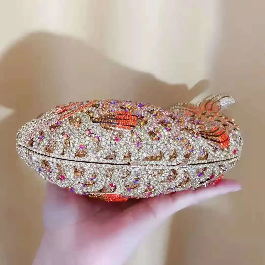 XIYUAN Fish shaped Womens Rhinestone Wallet Night Bag Diamond Metal Clutch Wedding Party Minaudiere and Handbag 240822