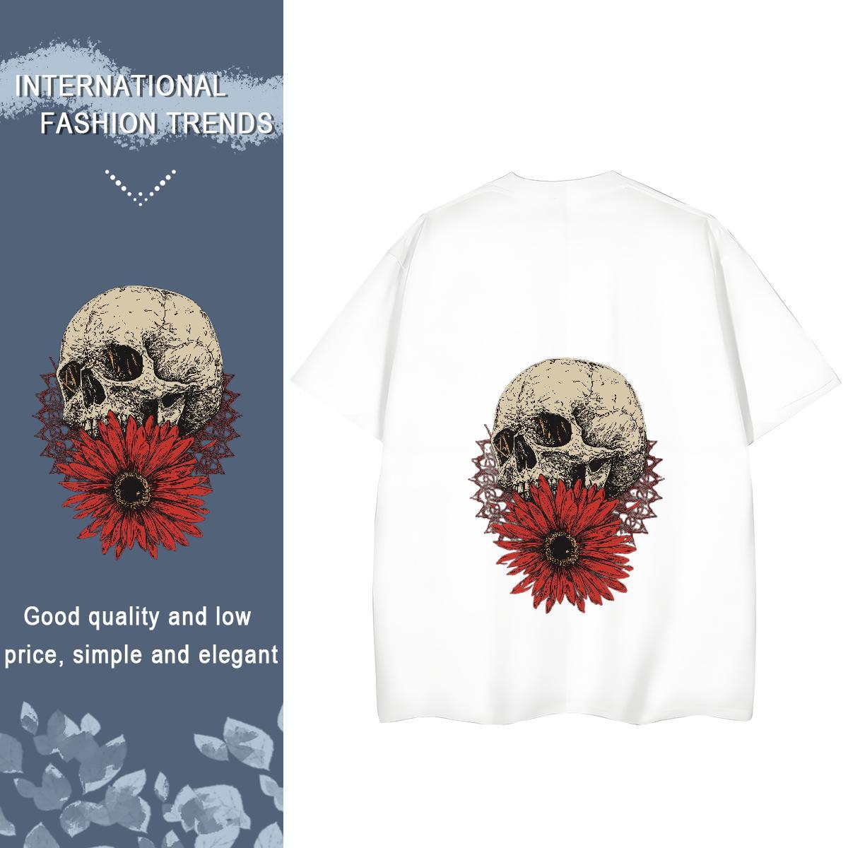 2024 T shirt 230g Cotton Breathable Short Sleeve Outdoor skull Lady T shirt Loose Black Oversized Tshirts