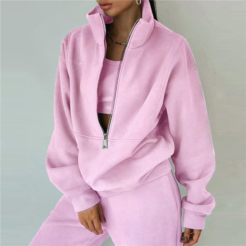 2piece thick womens track suit autumn and winter warm hooded top sports shirt jogging pants set 240821