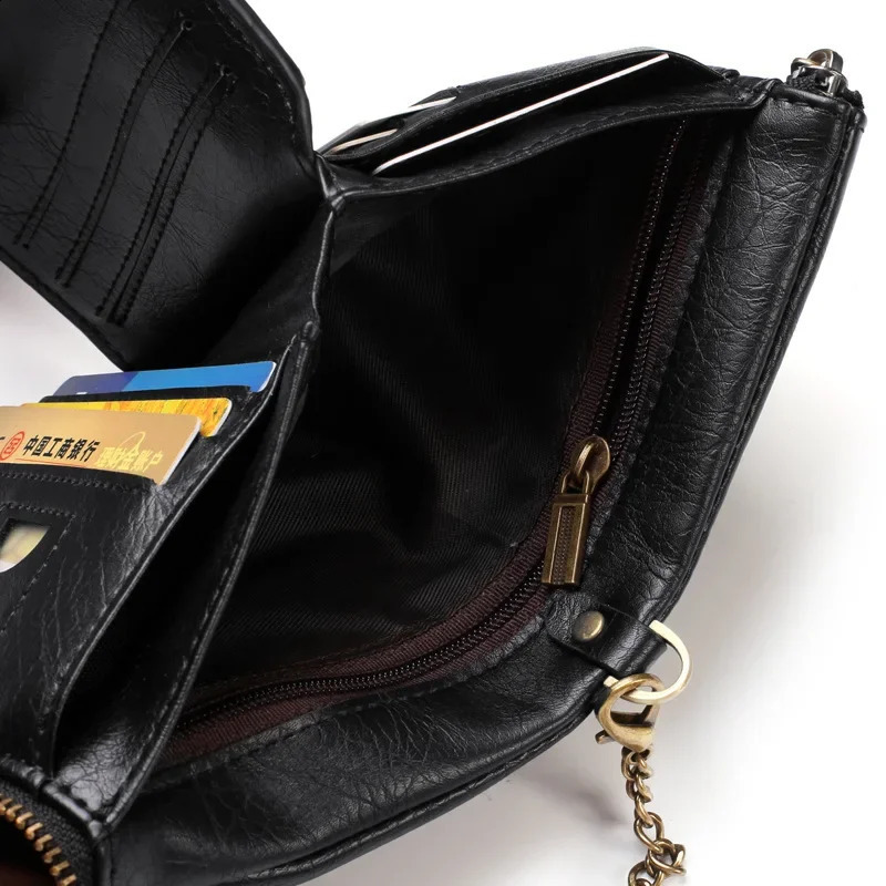 Men Wallets PU Leather Short Card Holder Chain Mens Purse High Quality Classic Retro Male Wallet Valentines 240821