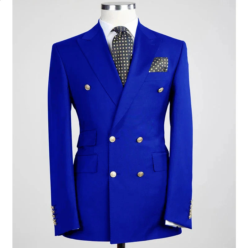 Double Breasted One Piece Navy Blue Jacket Men Suit Blazer Gold Buttons Slim Fit Business Formal Party Prom Wedding Coat 240821