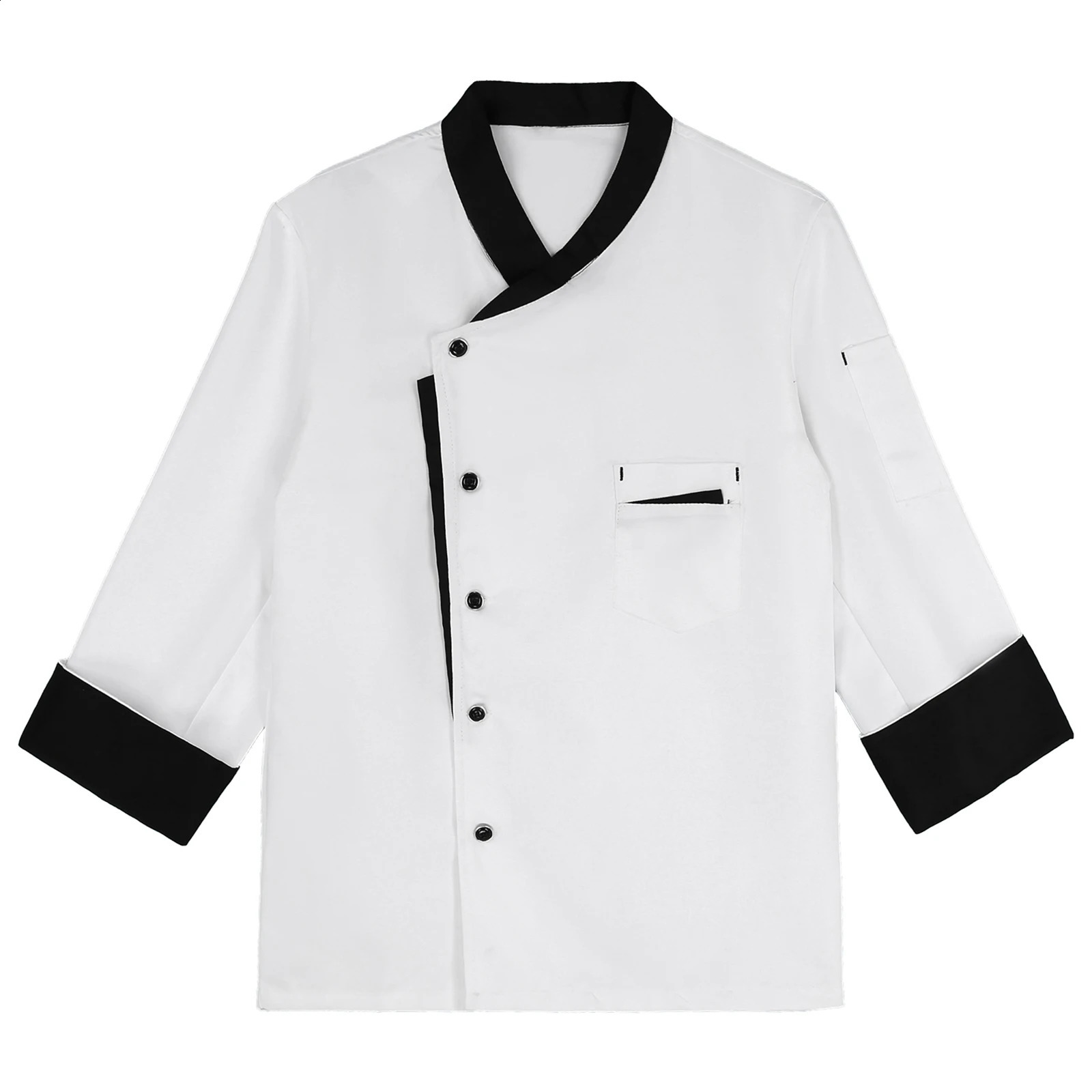 Unisex Mens Womens Chef Jacket Long Sleeve Contrast Color Coat Restaurant Kitchen Cooking Apparel Work Wear Uniform with Hat 240814