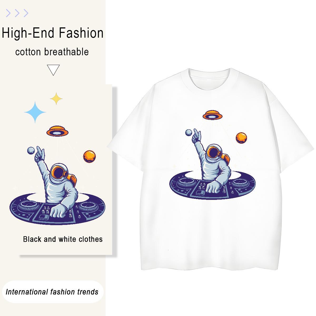 Nice Womens Tshirts 100% Cotton 230g cosmonaut Beach T shirt Crew Neck Anime Oversized Top Shirts